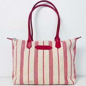 Red & Cream Striped Satchel Tote - Unbranded